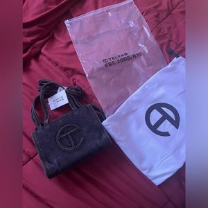 Small black denim Telfar bag